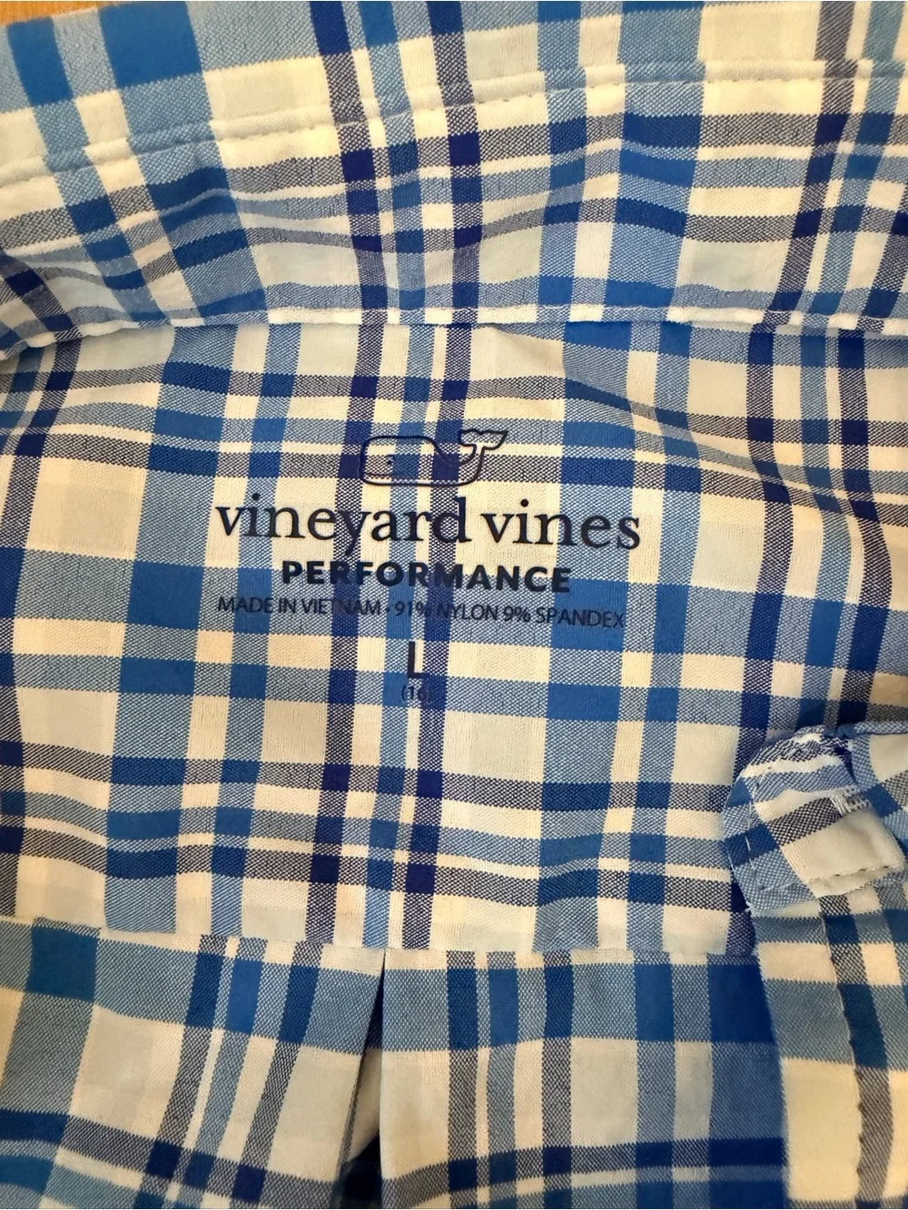 Vineyard Vines Peformance Blue & White Plaid Athletic Button-Down Shirt